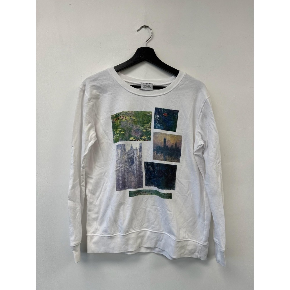Knitswell Sweatshirt Large White Graphic Art Print Monet Impressionist Paintings